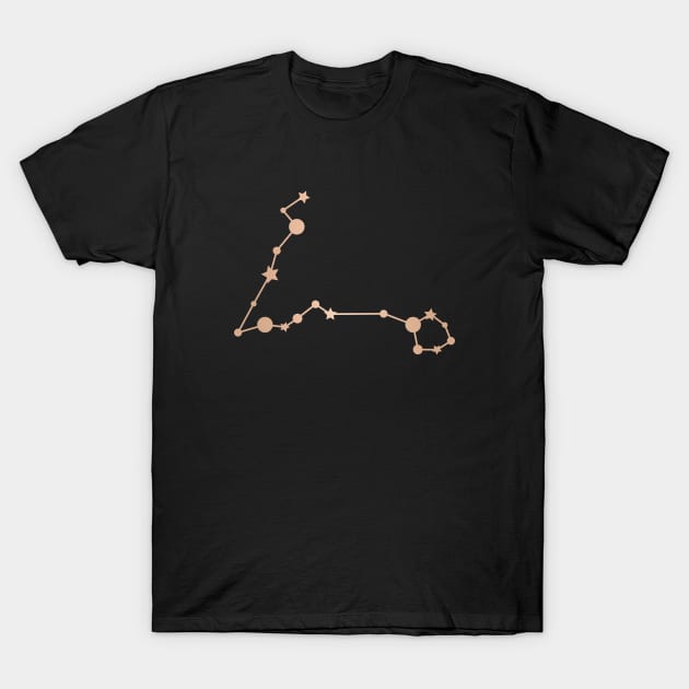 Pisces Zodiac Constellation in Rose Gold - Black T-Shirt by Kelly Gigi